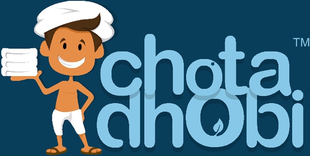 Chota Dhobi Logo - Cartoon Character Holding Towels, Representing Eco-Friendly Laundry Services.
